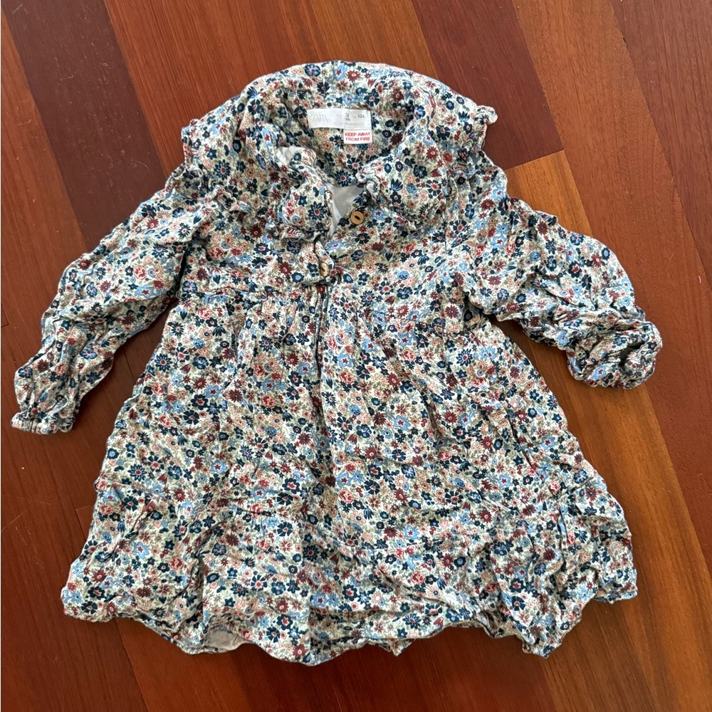Zara Multicolor Floral Patterned Collared Dress